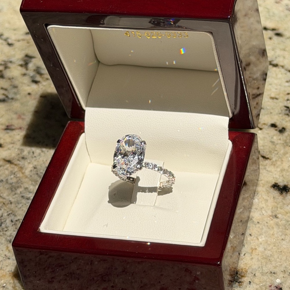 AAA CZ Oval Cut Eternity Ring 5+ Carat Sterling Silver Rhodium Size 6.5–7 Custom